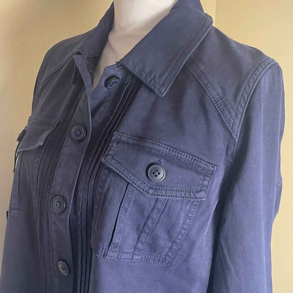 Liverpool Womens Navy Blue Shacket Sz S Button Up Cotton Blend Minimalist Casual - Picture 13 of 13